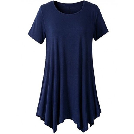 Women's Loose T-shirt Summer Plus Size Basic Long T Shirt Top Women Solid O-Neck Short Sleeve Long Casual Women Tee Shirt Femme