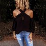 Casual Sexy Long Sleeve Women T Shirts Fashion Solid Color Halter Neck Strapless T-Shirt Female Elegant Top Party Tee Shirts