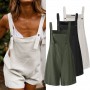 Women'S Summer Jumpsuits Linen Overalls Casual Suspender Rompers Female Solid Button Pants New