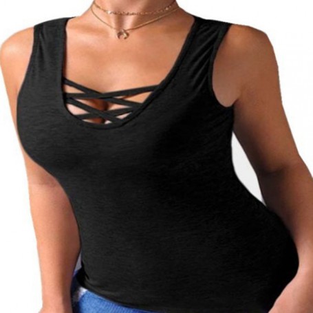 Summer Sexy Shirts Women Cross Bare Chest Sleeveless T-Shirt Casual Tops Tee Shirts For Women Night Club Wear Female T Shirt
