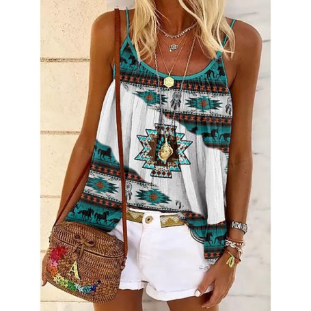 Summer Camisole Strap T Shirts Sleeveless Loose Striped Pleated Casual Sexy Boho Beach Print Tops Off Shoulder Women's Tank Top
