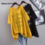 Summer New Korean Style T Shirt Women Loose Short Sleeve T-shirt V-neck Solid Color Casual Cotton Women Tops Yellow Black