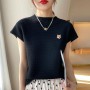 New Women Luxury Maison Fox Mascot Embroidery Logo Appliqued Knitting Polo T Shirt Fashion Short Sleeve Female T Shirt Tops