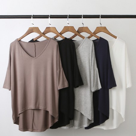 Fashion Tops Tees Summer T-shirt Women Half-Sleeve Solid Loose Shirt V-neck Oversize Basic Top Shirts for Women Casual