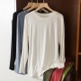Modal Elastic Long Sleeve Bottomed T-shirt Women Casual Loose Solid Color Thin Top Homewear Sleepshirt Basic Tee