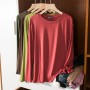 Modal Elastic Long Sleeve Bottomed T-shirt Women Casual Loose Solid Color Thin Top Homewear Sleepshirt Basic Tee