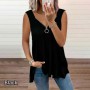 Ladies Fashion New Summer Solid Color V-Neck Zipper Tank Top S-5XL