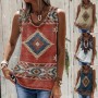 Summer Tank Top For Women Fashion Sleeveless Shirts Digital Printed T-Shirt Casual Loose Retro Ethnic Western Style Tops Vest