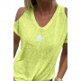 Hot Women T-Shirt Summer Cold Shoulder Star Print Vintage T-Shirt V Neck Solid Color Top Oversized  T Shirt Women's Clothing