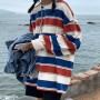 Oversized Striped T Shirts Women Tops Loose Long Sleeves T-shirt Teen Patchwork Streetwear Korean Style Couple Tops Ropa Mujer