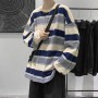Oversized Striped T Shirts Women Tops Loose Long Sleeves T-shirt Teen Patchwork Streetwear Korean Style Couple Tops Ropa Mujer