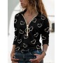 Women Zipper Blouse Spring and Autumn Fashion Heart Print Cotton Casual Long Sleeve T-shirt  V-neck Top S-5XL