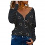 Spring and Autumn Fashion Women's Printed Zipper V-neck Long Sleeve Casual Blouse Loose Tops Shirt