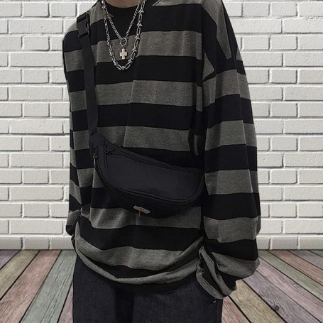 Striped Shirt Women Men Oversized Harajuku Shirt Fall Long Sleeve Tops Vintage Green Gothic Tee Grunge Streetwear