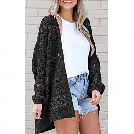 Women's Open Front Long Sleeve Crochet Chunky Knit Cardigan Sweater Loose Outwear Knitted Coat Oversize Femme Jersey Mujer