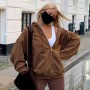 Women Sweatshirt Jacket Winter Clothes Female Zip Up Oversize Hoodies Casual Loose Black Brown Hoodie Vintage Fleece Pullover