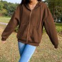 Women Sweatshirt Jacket Winter Clothes Female Zip Up Oversize Hoodies Casual Loose Black Brown Hoodie Vintage Fleece Pullover