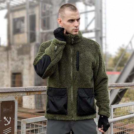 Winter Mens Military Sweatshirt Fleece Zipper Pullover Fashion Men's Solid Color Loose Lamb Thick Jacket Men Clothing Streetwear