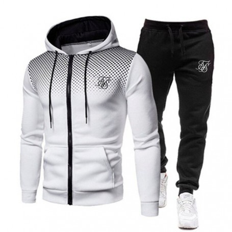 silk  Men's Hoodie suit fashion brand print autumn casual Hoodie+pants men suit sports two piece Men Clothes Sportswear Sets