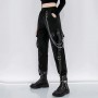 Gothic Women Cargo Pants Black Joggers High Waisted Harajuku Harem Pants Punk Goth Techwear Chain Trousers Female Hip Hop