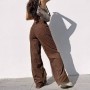 Retro Women Jeans Brown Wide Leg Pants Corduroy Baggy 90s Women's Solid high waist Street Style trousers Comfortable Jeans
