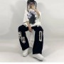 Women Grunge Punk Patchwork Black Jeans Hip Hop Streetwear Print Oversize Wide Leg Trousers 90s Vintage Fashion Pants