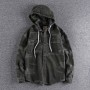 Men's Vintage Washed Distressed Personalized Hooded Camouflage Jacket Fashion Cotton Woven Casual Youth Windbreaker Bomber Coat