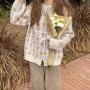 Spring Autumn Women Young Style Prairie Chic Flowers Raglan Sleeve Floral Harajuku Sweater Knitted Cardigan Jumpers Thin clothes