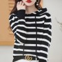 Autumn and winter new Cashmere Sweater Hoodie women's loose Pullover Hoodie striped Hoodie