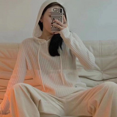 High end hooded cashmere sweater thickened loose sweater women's autumn and winter thin fashion bottomed Shirt Top