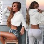 Women Hoodies New Fashion Sexy Ladies White Hooded Collar Sweatshirt  Top Long Sleeve Pullover Short Loose Clothing