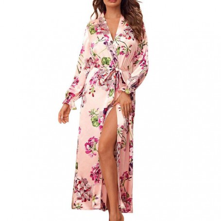 Women Robes Winter Elegant Ladies V-Neck Floral Print Sleepdress Female Long Sleeve New Nightdress Clothing