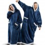 Warm Men Women Extra Long TV Hooded Blanket Sofa Cozy Plaid Pocket Fleece Adults Bathrobe Oversized