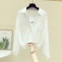 Casual Shirt Women Fashion Elegant Blouses Summer Chiffon Long Sleeve Top Oversized Fake Two Pieces Pullover Ladies Clothes