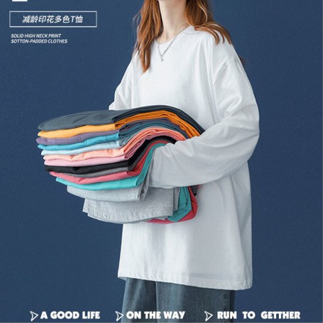 Solid Basic Long Sleeve Womens Tshirt Casual loose Black White oversized shirts Fashion BF style T Shirt Ladies Korean Tee Shirt