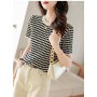 Worsted Wool Half Sleeves Retro Simple Contrast Color Wave Pattern Round Neck Loose Casual Versatile Pullover Knit Short Sleeves
