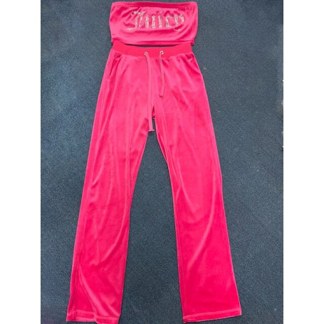 2 Pieces Velvet Tube Crop Top and Drawstring Pants Set Summer Women Casual Rhinestone Velour Juicy Tracksuit Jogging Suit