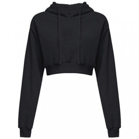 Ladies Spring And Autumn Sweater Hoodie Women's Top Fashion Women Long-sleeved Solid Color Short  Cropped Hoodie