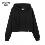 Spring and Autumn fashion women's short hoodie new casual hoodie Korean solid color hoodie sweatshirt cotton top