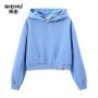 Spring and Autumn fashion women's short hoodie new casual hoodie Korean solid color hoodie sweatshirt cotton top