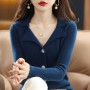 Spring And Autumn New Style Suit Collar Jacket Knitted Cardigan Women V-Neck Short Bottoming Sweater