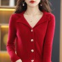 Spring And Autumn New Style Suit Collar Jacket Knitted Cardigan Women V-Neck Short Bottoming Sweater