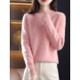 Autumn And Winter New Solid Color Half Turtleneck Casual Temperament Pure Wool Knitted Sweater Women's All-Match Fashion Top