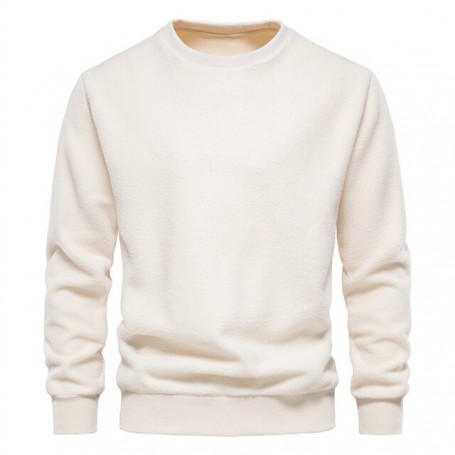 Solid Color Lambswool Men's Pullover Round Neck Basic Male Autumn Winter Warm Casual Teddy Bear Sweatshirts for Men