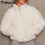 Women Sherpa Jacket Zip-up Stand Collar Short Jacket Autumn Winter Warm Solid Color Coat Lady's Fashion Clothes