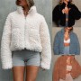 Women Sherpa Jacket Zip-up Stand Collar Short Jacket Autumn Winter Warm Solid Color Coat Lady's Fashion Clothes