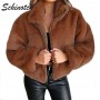 Women Faux Fur Jacket Zip-up Plush Short Coat Winter Thick Warm Solid Color Outwear Lady's Big Size Clothes