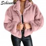 Women Faux Fur Jacket Zip-up Plush Short Coat Winter Thick Warm Solid Color Outwear Lady's Big Size Clothes