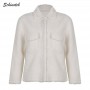 Women Sherpa Jacket Turn-down Collar Covered Button Jacket Autumn Winter Warm Fleece White Coat Lady's Fashion Clothes