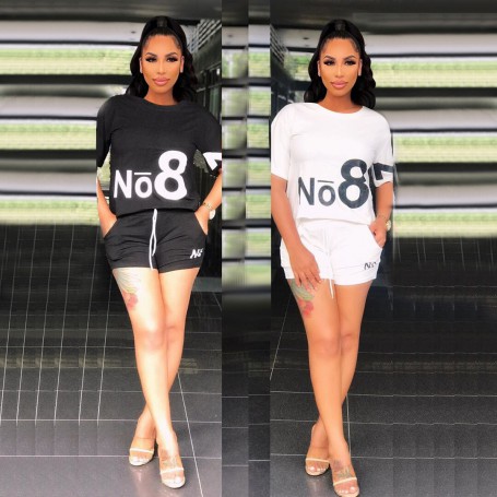 Women's Tracksuit Summer 2 Piece Sets Womens Outfits Letter Print Top and Shorts Sets Ladies Casual Two Piece Matching Sets